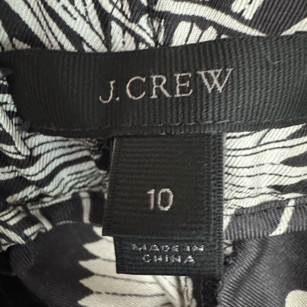J.Crew 100% Silk Tropical Floral Pants Size 10 Black Cream Gold Piping - Picture 5 of 6